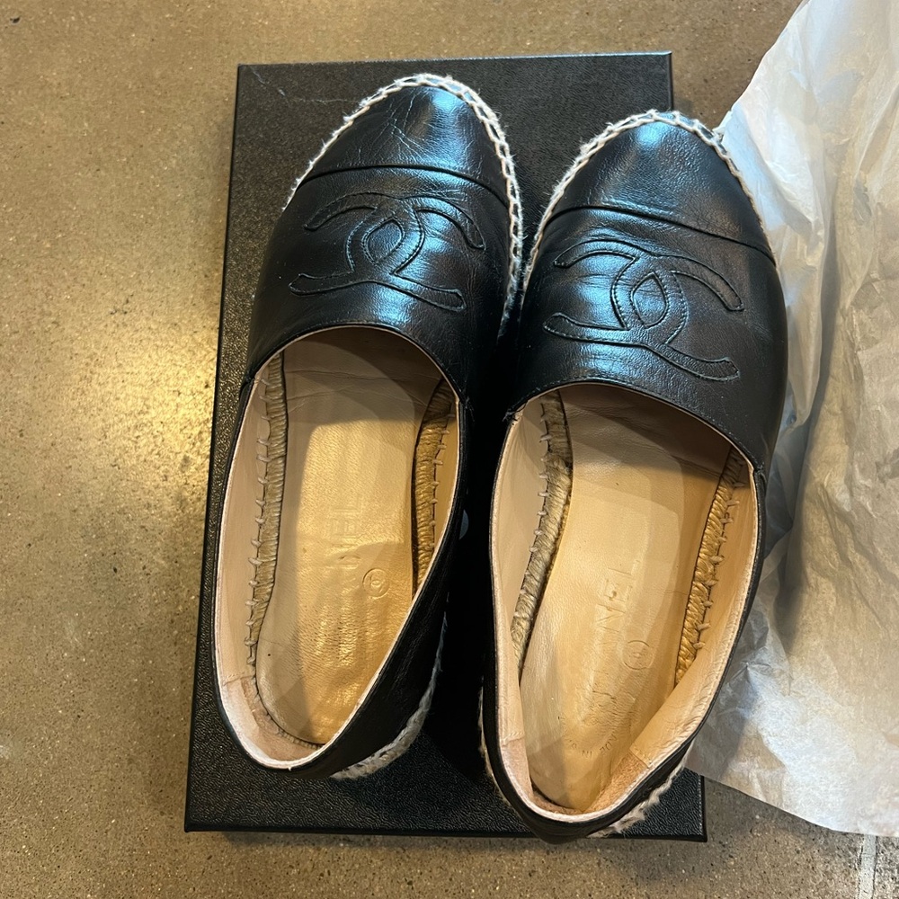Chanel Black Leather Espadrilles